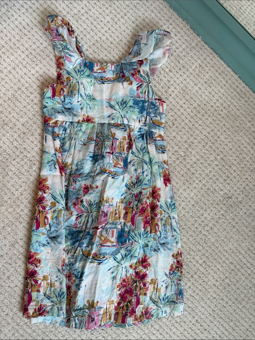 Zara Light Blue Floral Ruffle-Shoulder Mini Dress